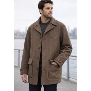 NEW! J. Crew Wool Blend Herringbone Button Front Coat Jacket Brown SZ XL